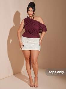 SHEIN BAE Áo cỡ lớn, phong cách quý tộc, lấp lánh, thích hợp cho tiệc tùng, lễ hội, dã ngoại, bơi lội, kỳ nghỉ, phong cách Bohemian, BOHO, ngoài trời, tiệc cưới nhiều lớp, tiệc trưởng thành, bãi biển, ven biển, mùa đông mới, kỳ nghỉ biển, lễ Phục sinh, phong cách Bohemian, tiệc cưới ngoài trời, lễ cưới người lớn, tiệc tựu trường, áo cổ bất đối xứng màu đỏ Angola thanh lịch - Màu tím - Xem 3