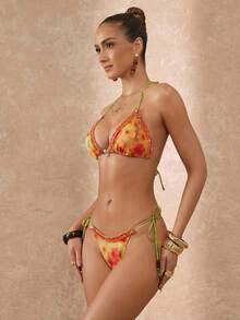 Lumalex 扎染花卉印花串珠配饰，小花朵吊坠，项链系绳，比基尼泳装两件套 - 彩色 - 查看 10