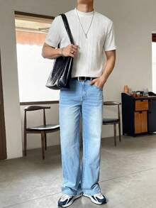 SWAVVY 男士字母贴布装饰圆领短袖T恤 男士休闲上衣 白色男士T恤 男士针织衫 男士夏季上衣 - 白色 - 查看 4