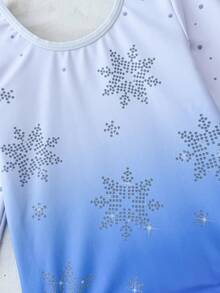 SHEIN Emery Rose Kids Young Girl Casual Beach Vacation Long Sleeve Swimsuit, Ombre Style, Snowflake Print, Gymnastics Style, Cute - Blue and White - View 6