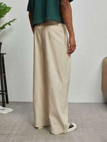 GALLERY FADE 男士杏色休闲宽松褶裥长裤，日常百搭，INS风格 - 杏色 - 查看 2