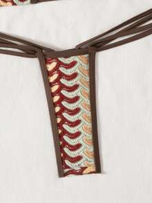 Swim SXY 2pcs Summer Springbreak Textured Fabric Micro Triangle Cup Halter Sexy Elegant Vacation Bikini Set, Suitable For Beach, Pool, Party - Multicolor - View 5