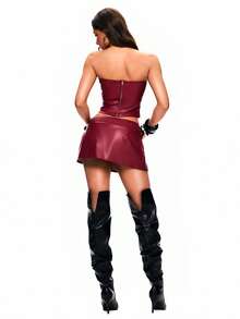 TypaGal Y2K Sexy Summer Red Stylish Chic Bold Modern Women's Fashion Carnival Party Beach Vacation Street Casual  Going Out Women's PU Leather Studded Sexy Bandeau Top - Red - View 2