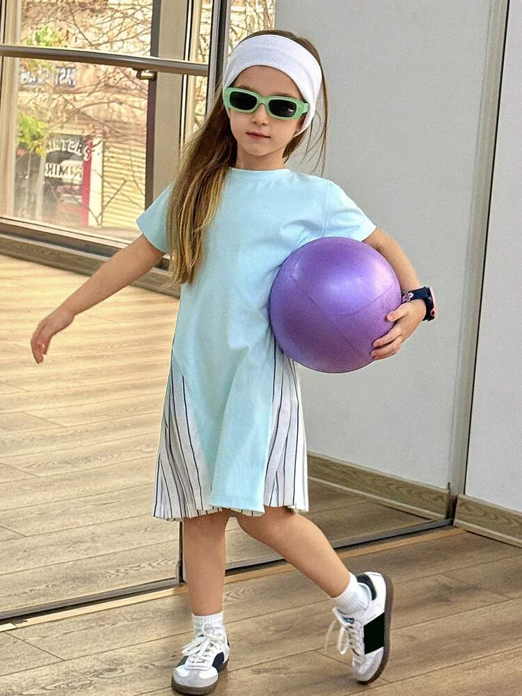 Girls Casual Round Neck Short Sleeve Sportswear, Summer