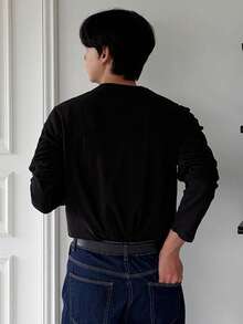 DAZY Men's Solid Black Long Sleeve T-Shirt, Spring - Black - View 2