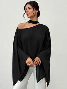 Firerie 女士休闲优雅露肩上衣，铆钉装饰上衣/宽松上衣/休闲上衣/可爱上衣/黑色上衣 - 黑色 - 查看 5