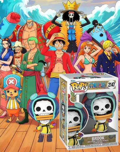  Funko Pop 乙烯基人偶收藏品，海贼王布鲁克 #2147 盒装展示模型，可爱大头骷髅角色，桌面摆件，动漫迷礼物，生日节日礼物