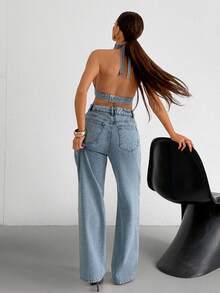 SHEIN Top & Jean Two Pieces Denim Set - Light Wash - View 2