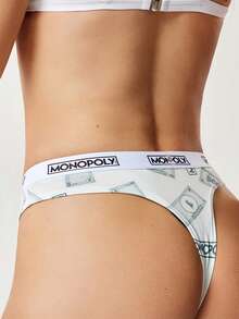 MONOPOLY X SHEIN 4pcs Women's Branded Series Panty Set - Black and White - View 2