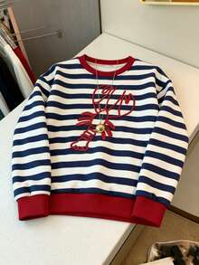 Muchica 女士休闲条纹龙虾印花圆领长袖卫衣，夏季 - 彩色 - 查看 4