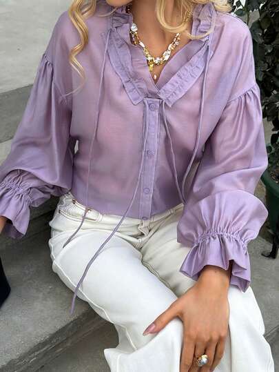 Livesso Elegant Loose Fit Ruffle Hem Casual Jacket For Women, Suitable For Spring, Summer, Holidays, Parties, Vacation, Easter