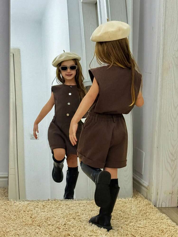 Young Girls Denim Vest & Shorts Fashion Korean 2 Pieces Shirt Set Summer