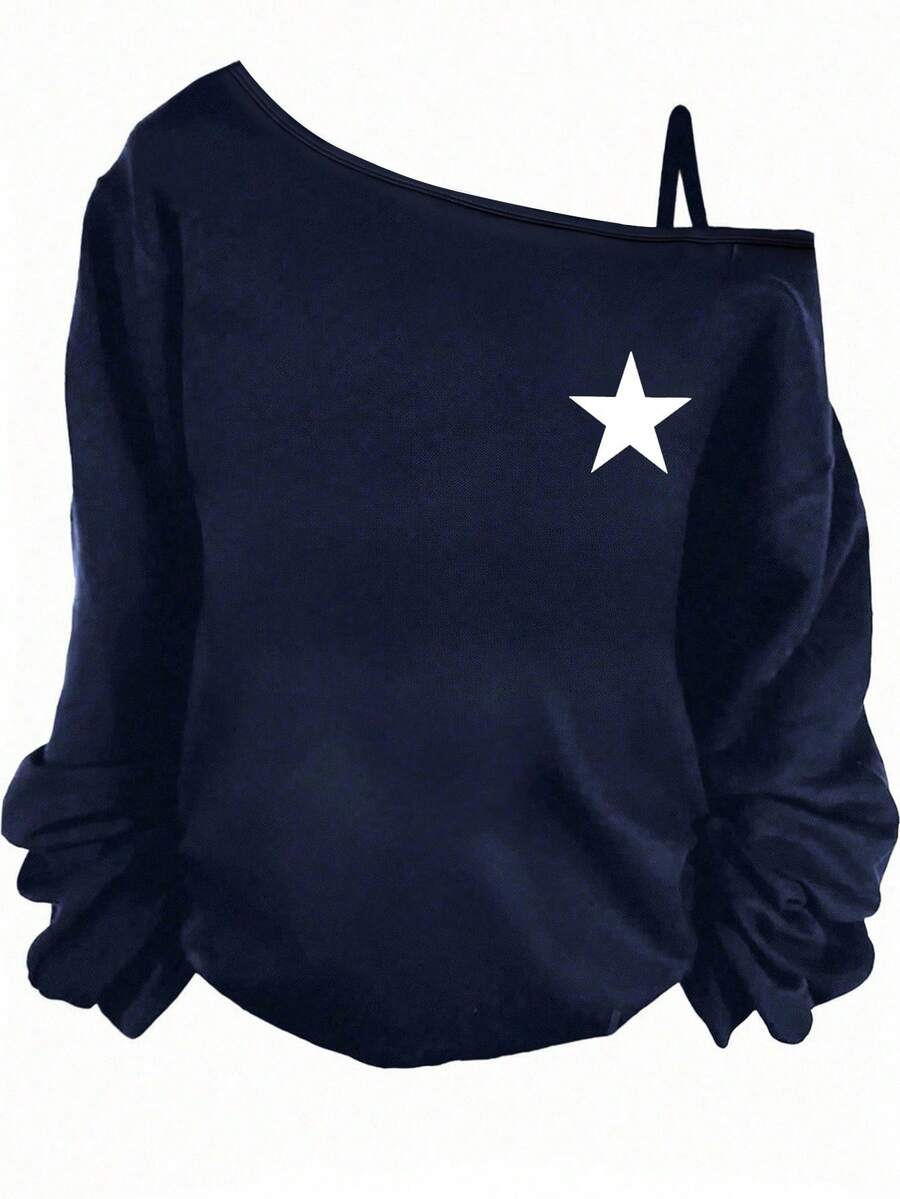 Girlism Teen Girls Casual Asymmetric Shoulder Strap Long Sleeve T-Shirt, Suitable For Summer, Casual, Sports, School - Navy Blue - View 1