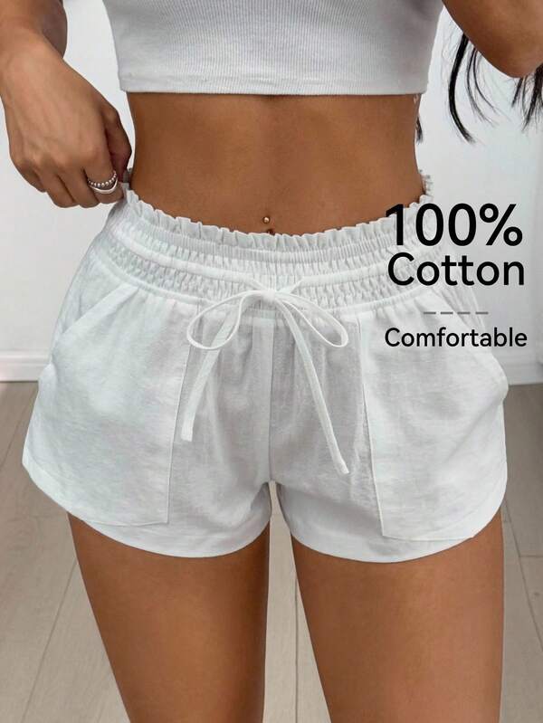 SHEIN EZwear Plus Size Casual Drawstring Waist Shorts Cotton Shorts Women Women Shorts Summer Beach Shorts For Women White Casual Shorts For Women Linen Linen Shorts For Women Comfortable Shorts Shorts Comfy