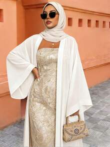 Elenzga 2025春夏高端极简蓝抹胸白披肩领连衣裙 - 黃色 - 查看 6