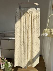 Muchica 大码女式波点抽绳腰休闲百搭阔腿裤，适合日常穿着 - 彩色 - 查看 6