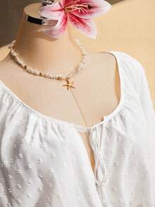 SHEIN ICON Đầm chữ A dáng xòe xếp ly, cổ chữ V, thắt eo, cỡ lớn, phong cách boho, thích hợp mặc đi nghỉ mát, mùa xuân. - Màu be - Xem 5