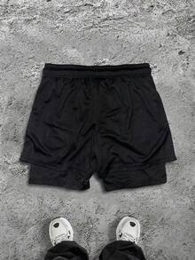 Sport MetroGents Quần short thể thao hai lớp, cạp chun, in hình tia chớp dành cho nam. - màu đen - Xem 2
