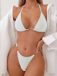 SHEIN Swim Two Pieces Swimwear, Simple, Stylish And Casual For Everyday Wear For Summer Beach Vacation - Apricot - View 1