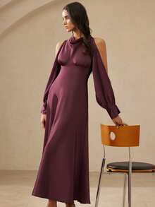 BELROSIE Elegant Party Satin Halter Backless Mini Dress - Purple - View 6
