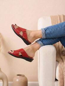 Huarache De Piel Dama Cómodo Ligero  Cruzado Suave Confort - Rojo - Ver 3
