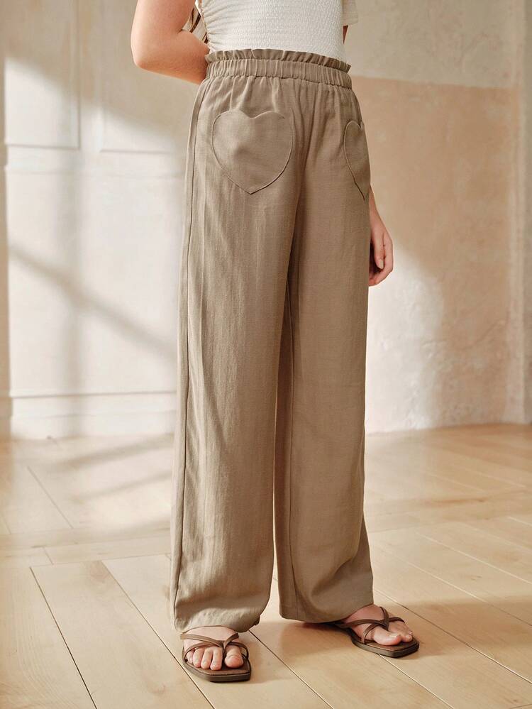 Girls' Oversized Heart Pocket Loose Wide Leg Pants, Elegant And Stylish, Spring/Summer