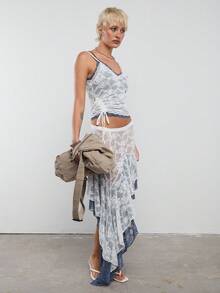 COUREZ 双层蕾丝吊带背心，褶皱细节/Y2K风格春季女装，可爱性感上衣，适合外出派对、锐舞音乐节等场合，夏季上衣，夏季穿搭 - 彩色 - 查看 1