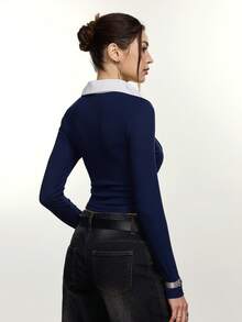 INAWLY Women's Contrast Color 2 In 1 Long Sleeve Top - Multicolor - View 2