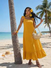 SHEIN Lady 女士度假连衣裙 - 黃色 - 查看 3