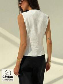 Aloruh Women's Cotton Casual Daily White Star Metal Decor Blazer Jacket, Spring/Summer - White - View 10