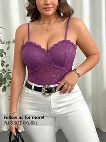 Bộ đồ liền thân ren phối nhiều mảnh dành cho nữ, cỡ lớn, thoải mái, thanh lịch, tinh tế và gợi cảm, phù hợp cho mùa xuân, mùa thu và mọi mùa. - Màu đỏ tím - Xem 1