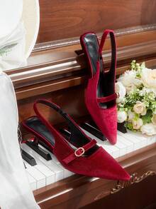 CUCCOO HITCHD Women Shoes Spring And Autumn Pointed Wine Glass Heel Medium Kitten Heel Romantic Elegance Simple Sexy Burgundy Women's High Heels Shoes Slingbacks Dress Shoes Dating Afternoon Tea Party Valentine's Day Elegant Wear - Burgundy - View 6