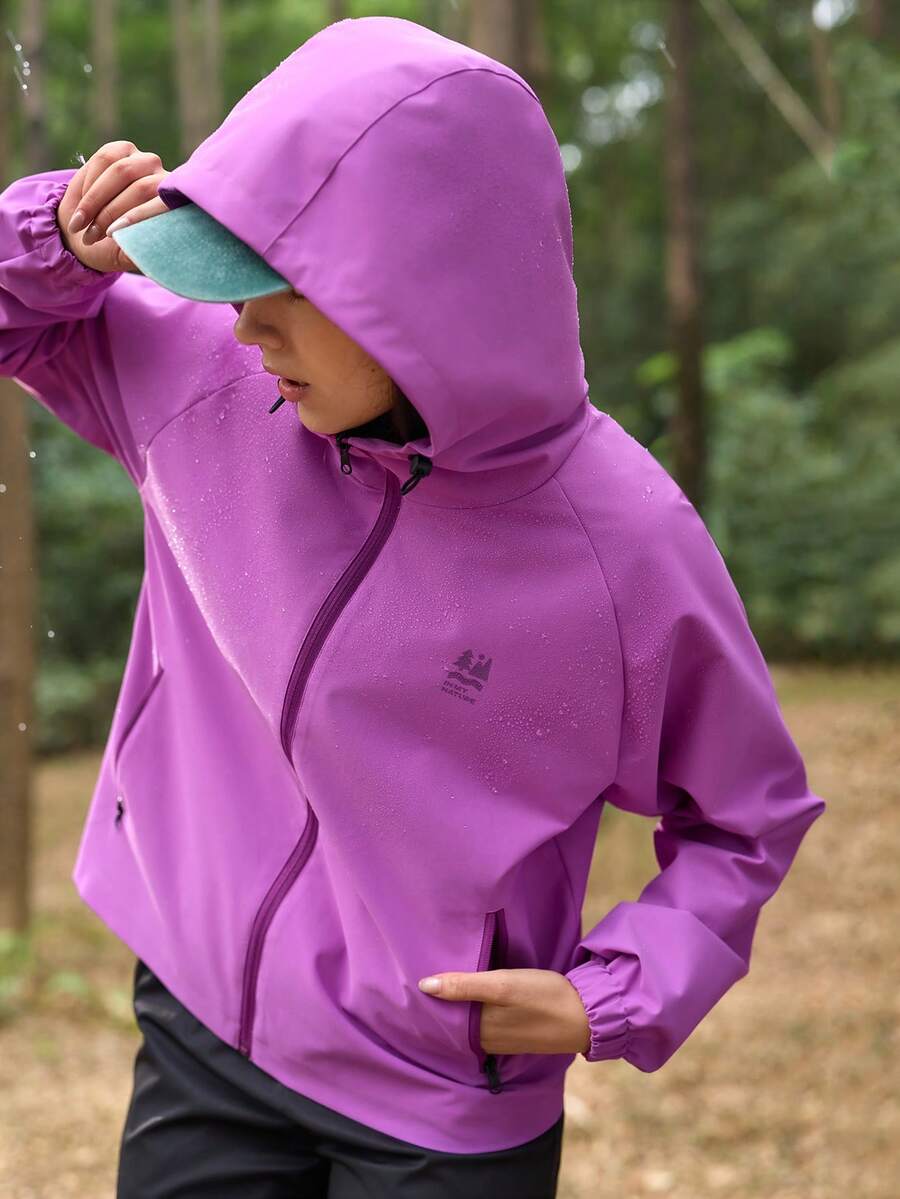 In My Nature 女士拉链口袋休闲多功能日常户外长袖雨衣 - 玫紅色 - 查看 1