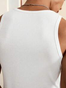 SWAVVY Men's Loose Casual Tank Top, White, Front Embroidered - White - View 3