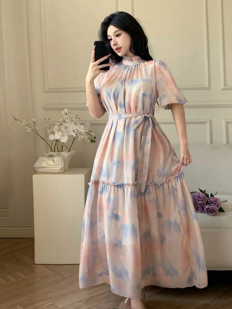 French Oil Painting Print Loose Relaxed Beach Vacation Dress For Women Sundress