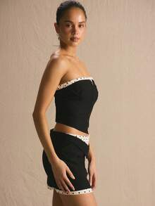 MUSERA Polka Dot Detail Tailored Bandeau Top Only Spring Summer Cosy Cute Daily Girly Vacation Sunlight Social - Black - View 5