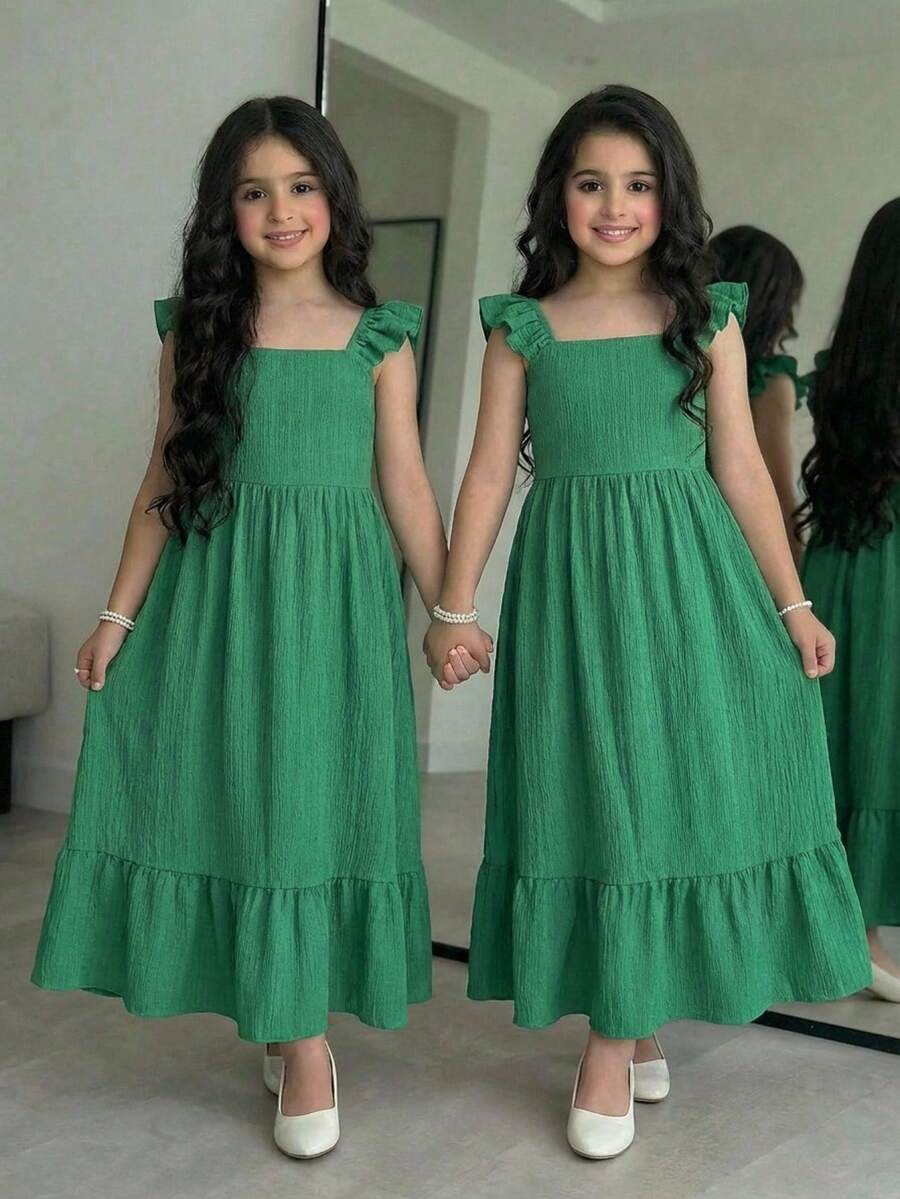 SHEIN Tween Girls' Loose Casual Vacation Dress - Green - View 1