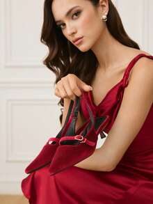 CUCCOO HITCHD Women Shoes Spring And Autumn Pointed Wine Glass Heel Medium Kitten Heel Romantic Elegance Simple Sexy Burgundy Women's High Heels Shoes Slingbacks Dress Shoes Dating Afternoon Tea Party Valentine's Day Elegant Wear - Burgundy - View 2