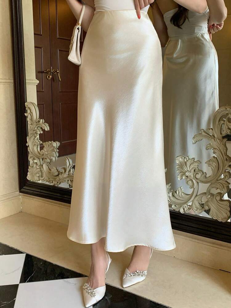 Women's Elegant Solid Color Elastic Waist Skirt, Spring/Summer
