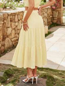 KARISMINA VCAY Minimalist Textured Skirt For Holidays, Spring Casual - Yellow - View 2