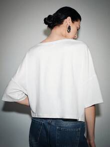 Lumivelle Women's Elegant Sheer Half Sleeve Scoop Neck T-Shirt, Suitable For Outing And Vacation In Summer - White - View 2