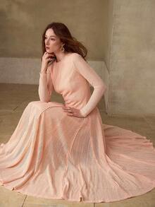 MOTF PREMIUM ĐẦM CHỮ A DÀNH CHO NỮ, KIỂU DÁNG LÃNG MẠN, THANH LỊCH VỚI HỌA TIẾT REN GHÉP. - Màu Hồng  San hô - Xem 8