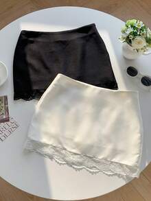 SHEIN EZwear 2件套女士黑白针织中长裙 - 黑與白 - 查看 8