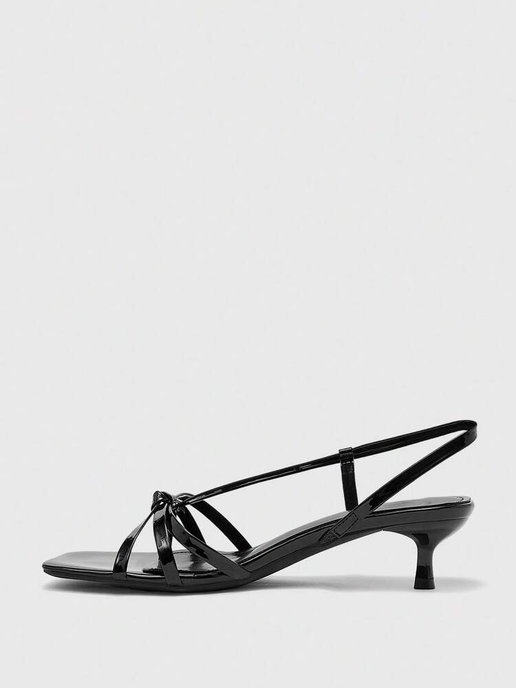 CUCCOO BIZCHIC Women Shoes Spring And Summer New Black Thin Strip With Open Toe Women's Middle Heel Sandals Simple Fashion Comfortable Daily Versatile Commuter Women's Sandals Women's Shoes