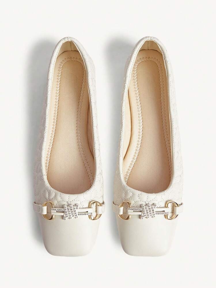 CUCCOO CHICEST Square Toe Loafers, Soft Sole, Buckle Decor, Fashionable & Elegant, Versatile, Comfortable, Slip-On, Beige Shoes Wedding Shoes Spring Shoes Bride Shoes