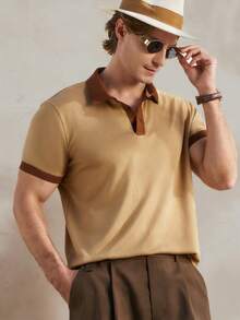 Airaco 夏季庆典复古卡其色撞色 Polo 衫，舒适海滩度假男士时尚装扮 - 卡其色 - 查看 3