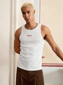 SWAVVY Men's Loose Casual Tank Top, White, Front Embroidered - White - View 1