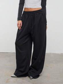 COUREZ Oversized Wide Leg Washed Joggers Y2K Vintage - Black - View 1
