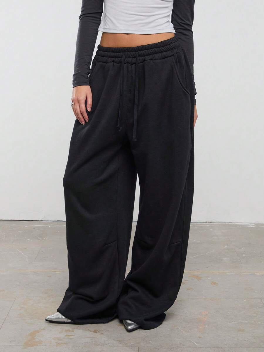 COUREZ Oversized Wide Leg Washed Joggers Y2K Vintage - Black - View 1