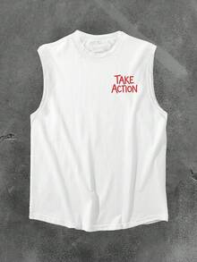 Manfinity LEGND Men's Slogan Print Round Neck Casual Versatile Tank Top - White - View 2